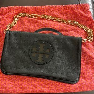 Tory Burch Napa Leather large clutch with removable gold chain